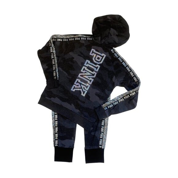 PINK Victoria's Secret Grey Camo Mermaid Bling Jacket & Jogger Set! EUC! - Picture 5 of 11